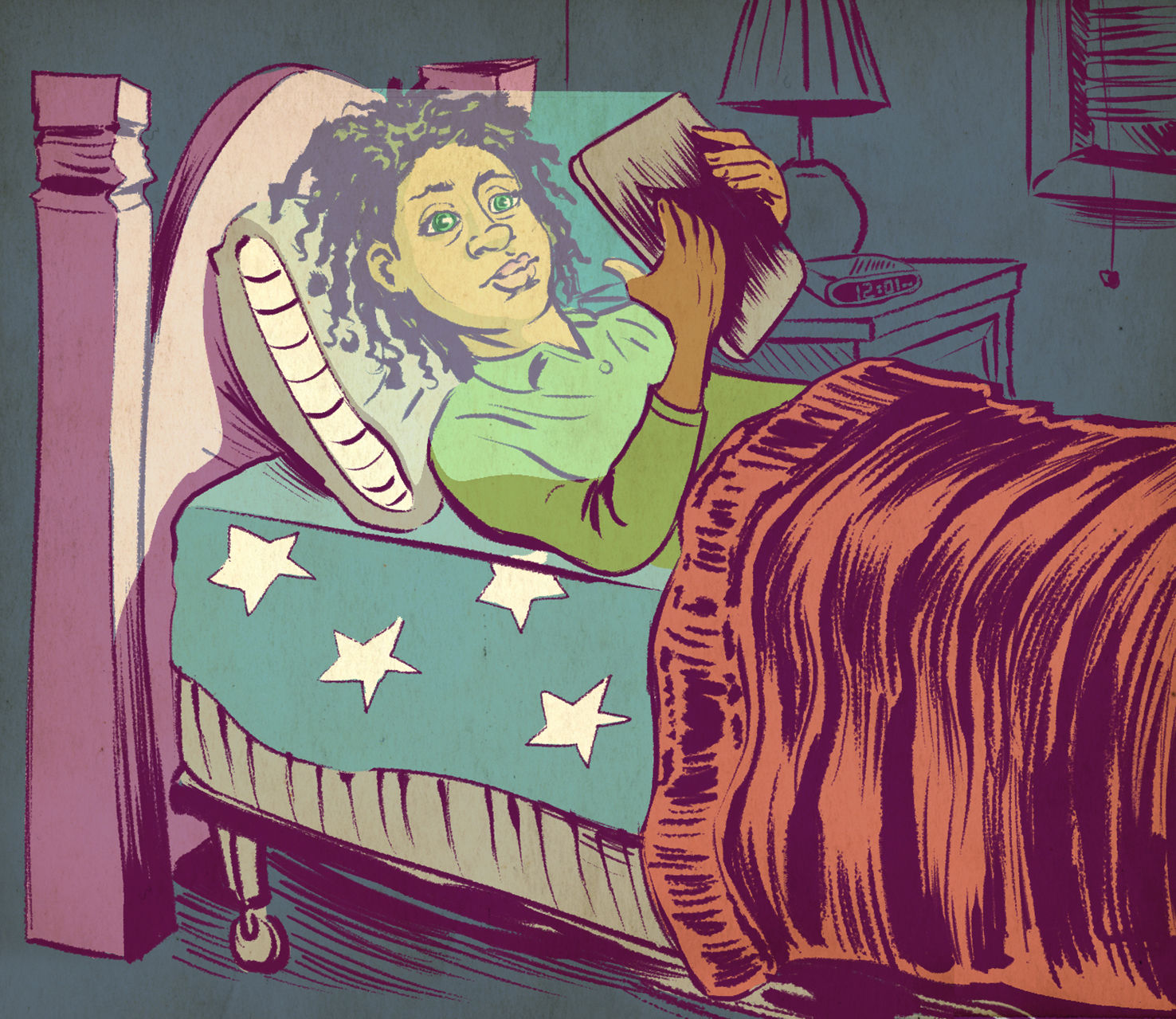 Child using a tablet before bed